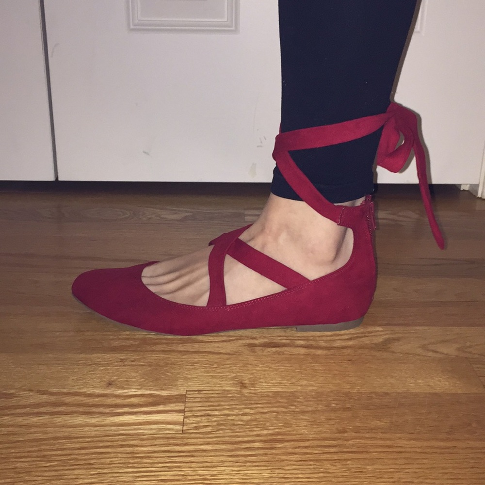 Lace up Red Ballet Flats